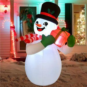 6 FT Christmas Inflatables Snowman with a Box Blow Up Yard Decor and LED Lights